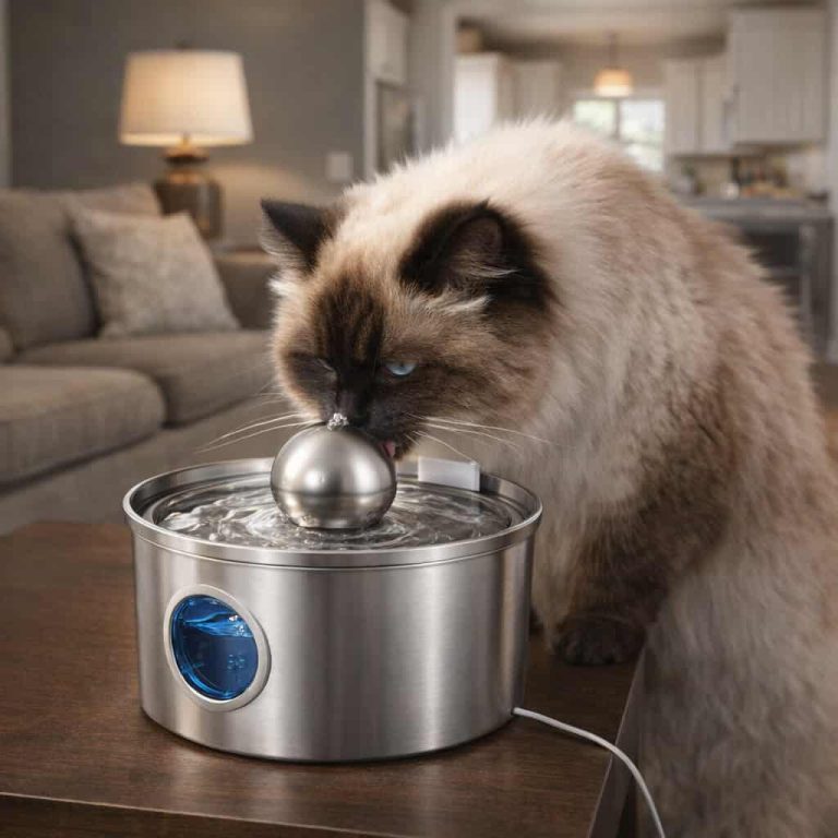 Stainless Steel Dragon Ball Cat Fountain With Round Window