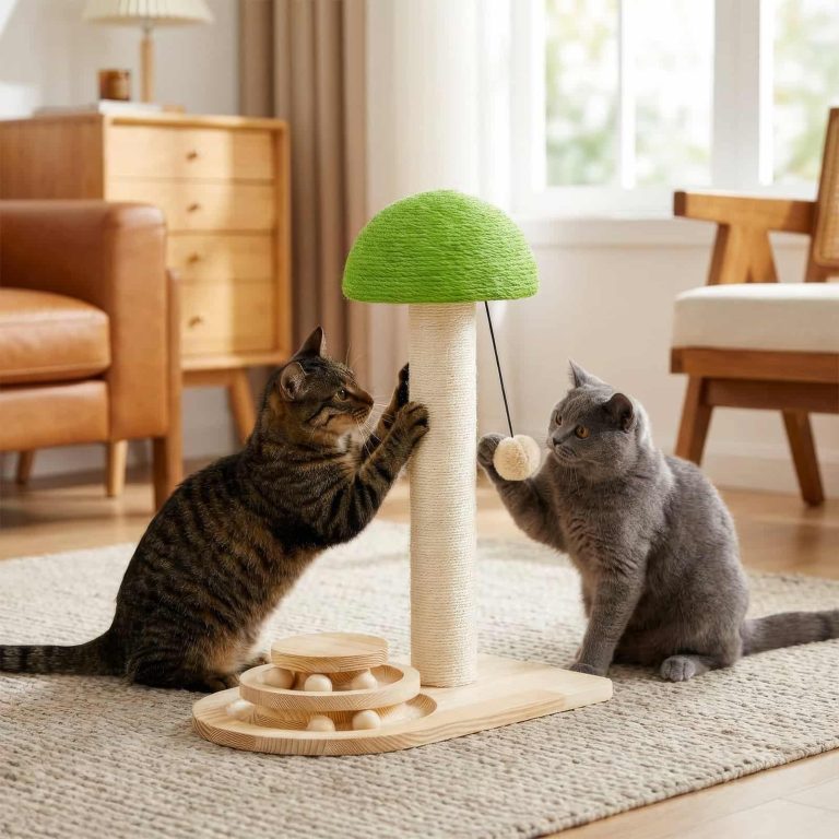 Mushroom Sisal Cat Tree with Track Ball Toy