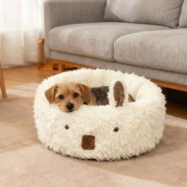 Alpaca Plush Dog Bed, Half-Enclosed Pet Nest