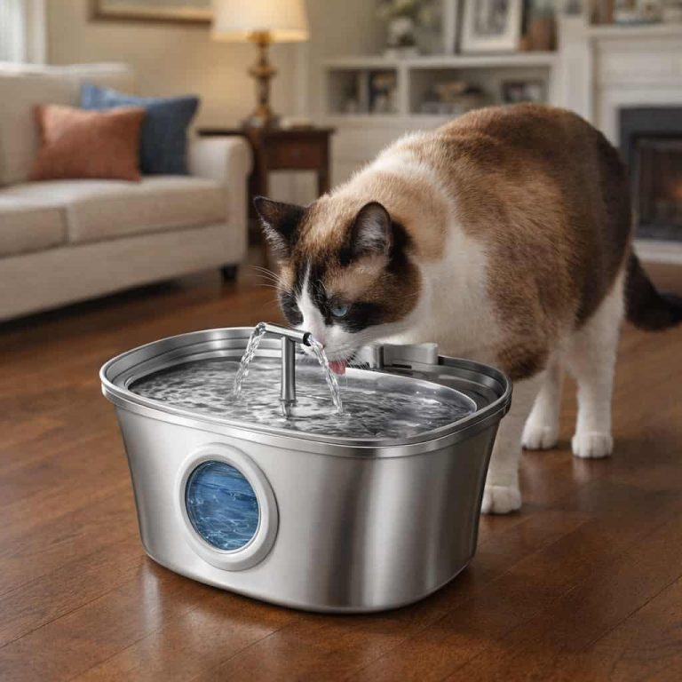 Stainless Steel Pirate Ship Cat Fountain With Water Level Window