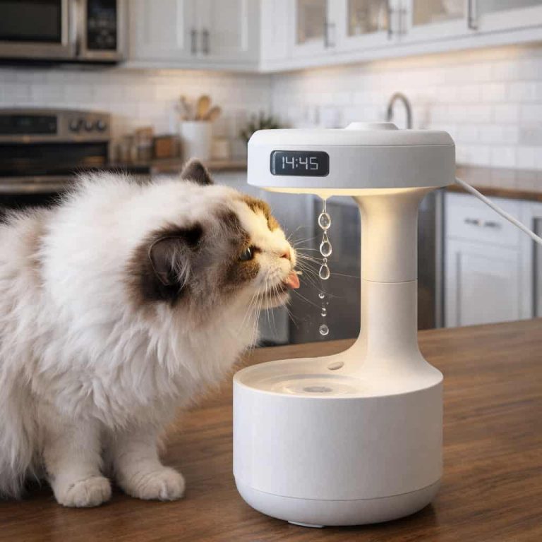 Interactive Anti-Gravity Cat Water Fountain with Quiet Humidifier