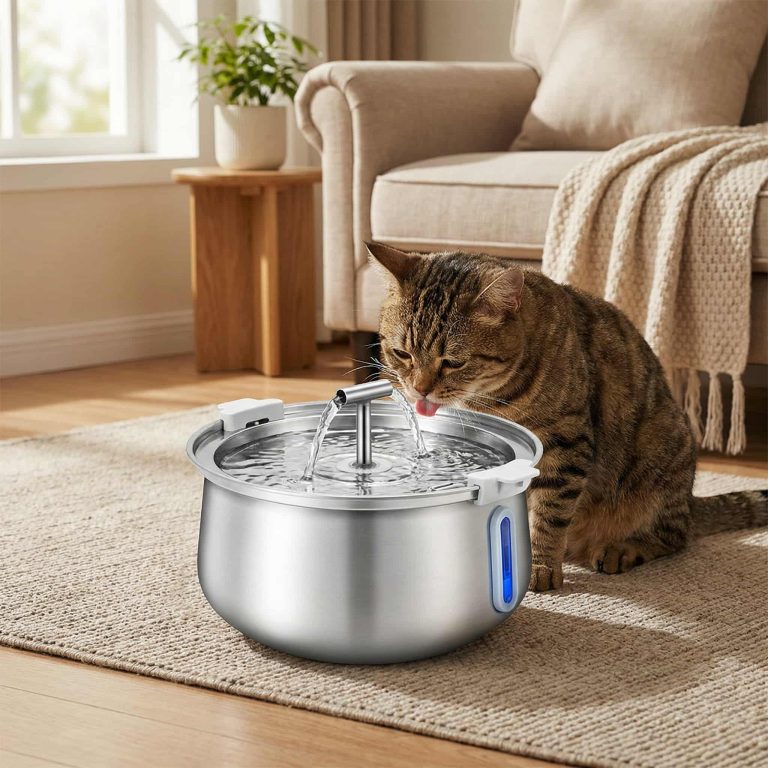 Dual Spout Steel Pet Fountain, Prevents Bacterial Chin Acne
