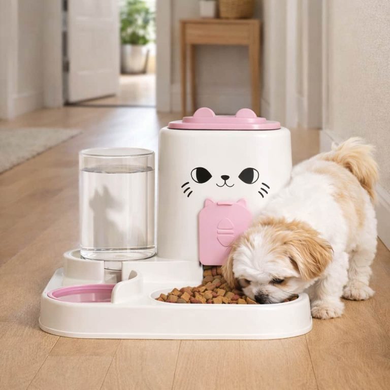 2-in-1 Cat Feeder, Auto Water, Cute Cat Face