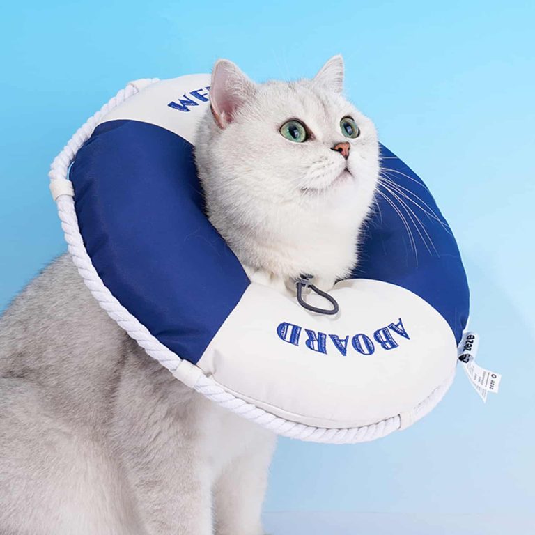 Nautical Lifebuoy Cat Recovery Collar, PP Cotton Fill, Rope Trim, Anti-Lick Post-Surgery