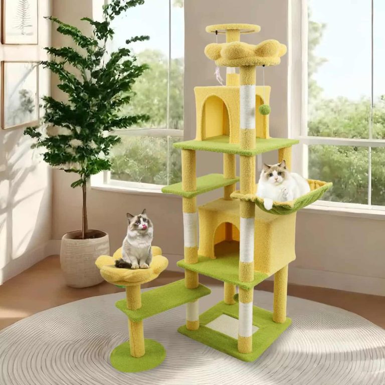 Tall Flower Cat Tower with Hammock, 8 Levels