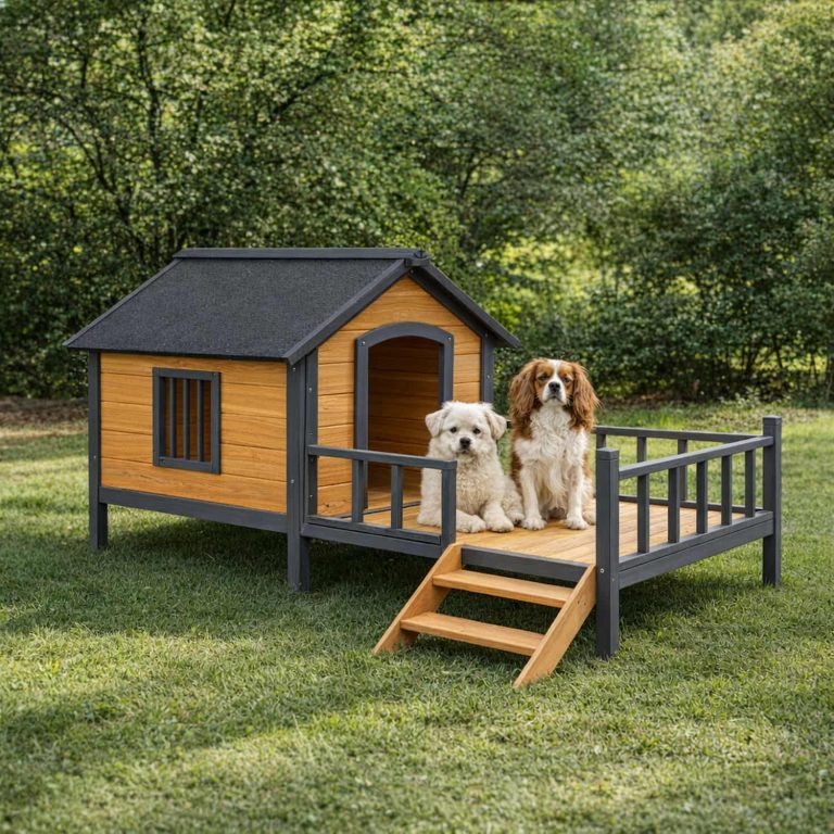 Dog House with Porch, Metal Frame, Elevated