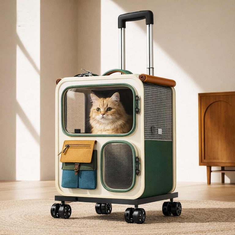 3-in-1 Pet Carrier, Trolley Backpack Hand-Carry, Feeding Window