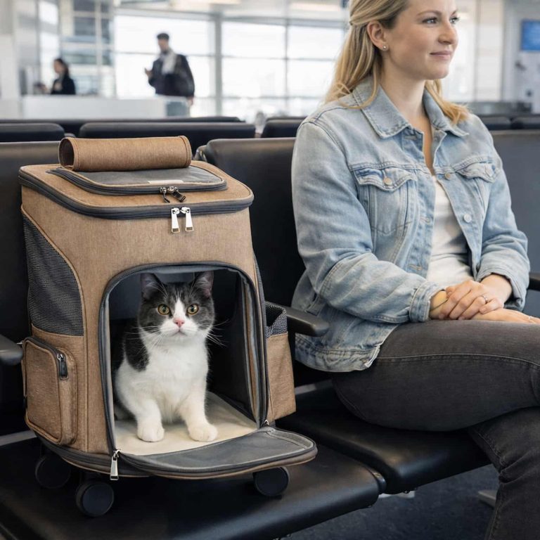 Rolling Pet Backpack, Detachable Wheels, Head-Out Zipper, Airline Approved