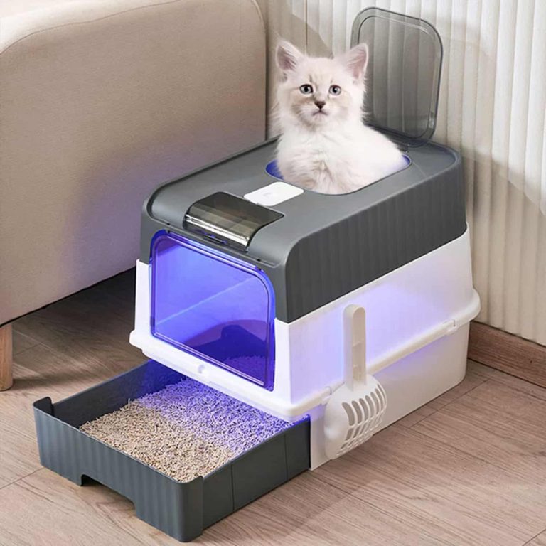 Cat Litter Box, Enclosed, Flip-Top, Drawer Tray