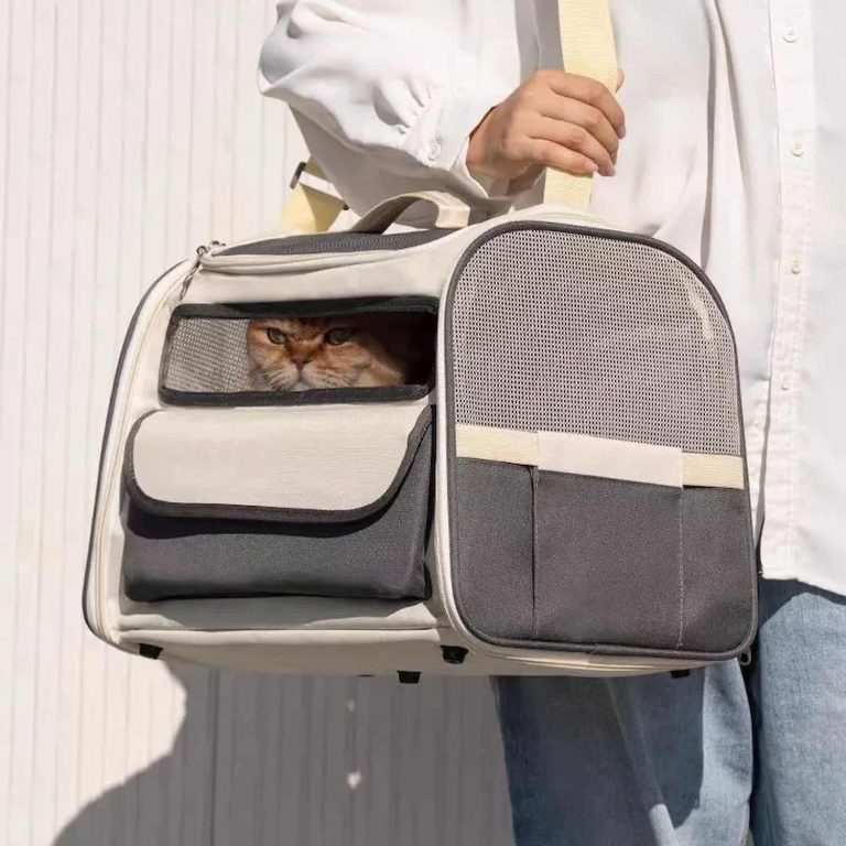 Large Pet Carrier Crossbody Bag, Padded Shoulder Strap, Mesh Ventilation Panels