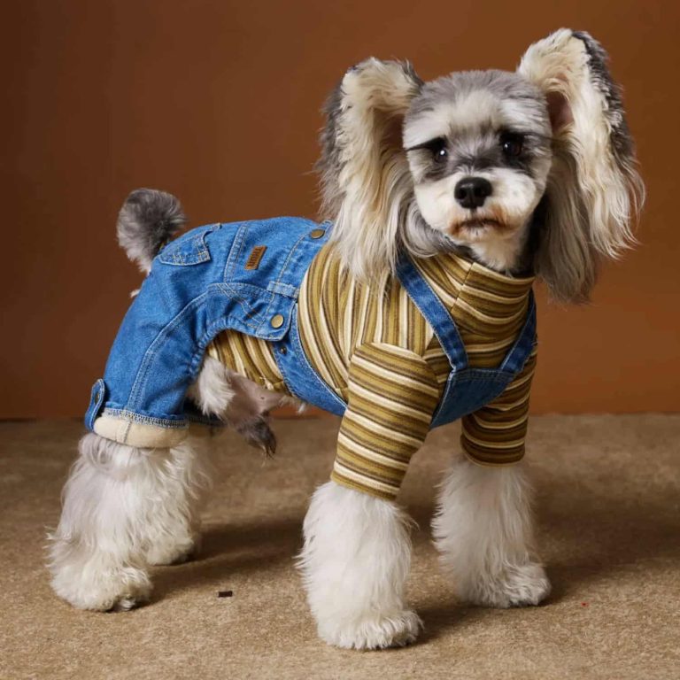 Dog Overalls, Denim, Fleece-Lined, Striped Shirt
