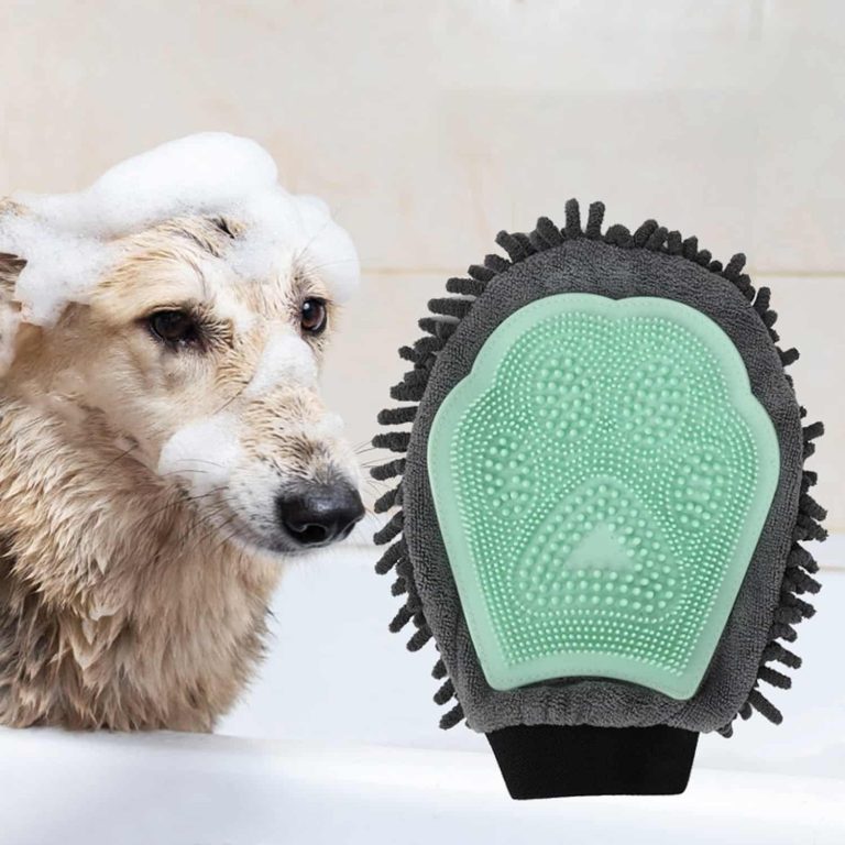 2-in-1 Pet Grooming Glove, Microfiber and Silicone, Wet Dry