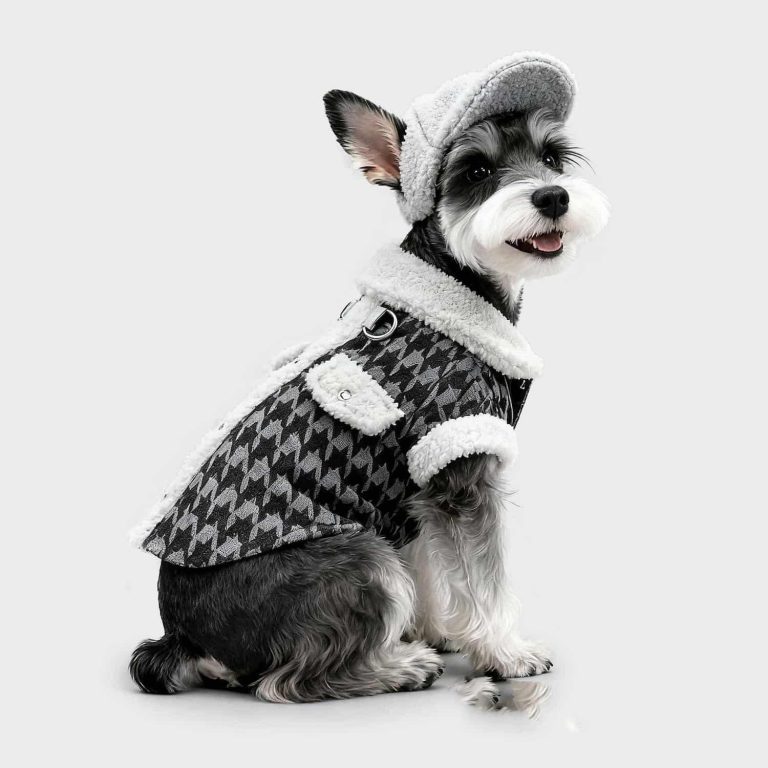 Houndstooth Jacket with Sherpa Hood, Two-Leg Cut