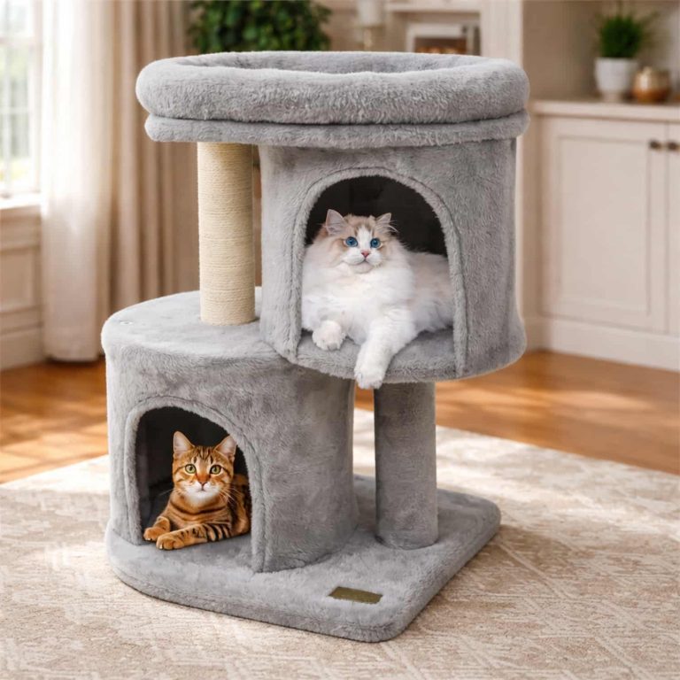 Compact 26 Inch Cat Tower, 2 Enclosed Condos, Sisal Scratching Posts
