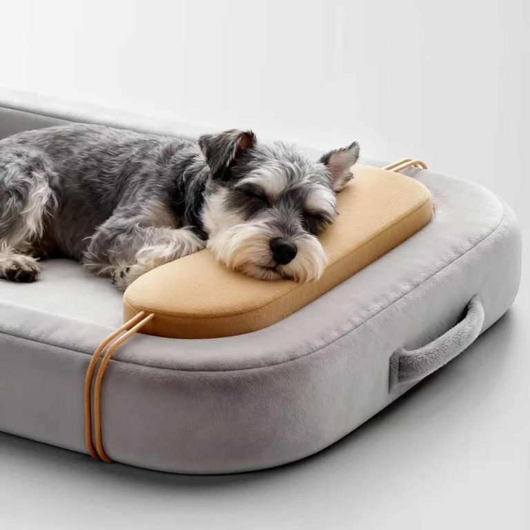 Latex Pet Bed with Ice Silk Cooling Mat, Thickened Latex Core, and Raised Cervical Bolster