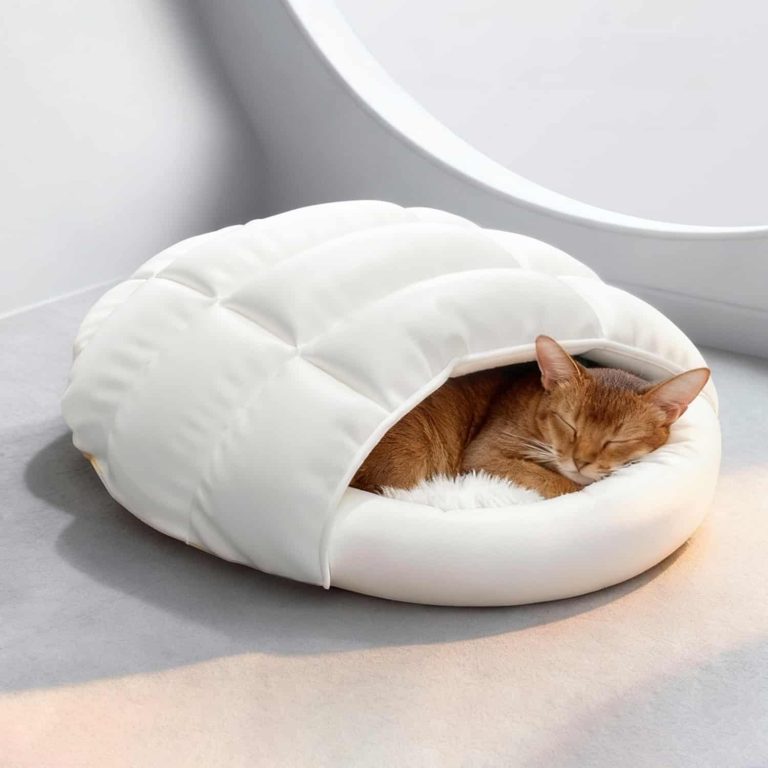 Cat Sleeping Bag with Duck Down Fill, Wipe-Clean Windproof Shell, and Anti-Slip Base for Full Body Warmth