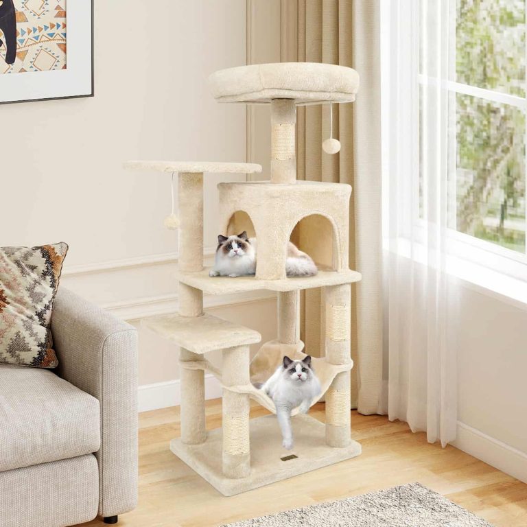 Multi-Level Cat Tree, 2-Door Condo, Hammock, Sisal Scratching Posts, Top Perch, Anti-Tip Kit, 2 Hanging Balls