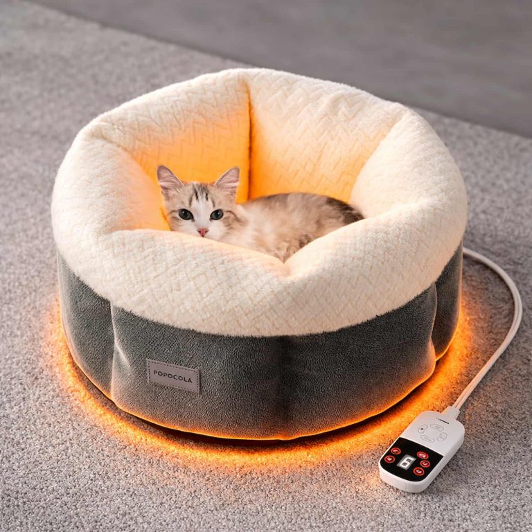Electric Heated Cat Bed with Constant Temperature Control and Auto Overheating Shutoff, Flannel Interior