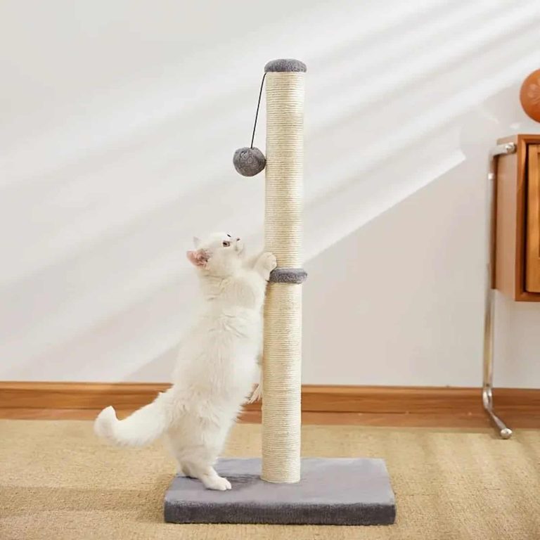 Tall Sisal Cat Scratching Post, 31in Full Stretch Height, Hanging Plush Ball, Stable 15x15in Base