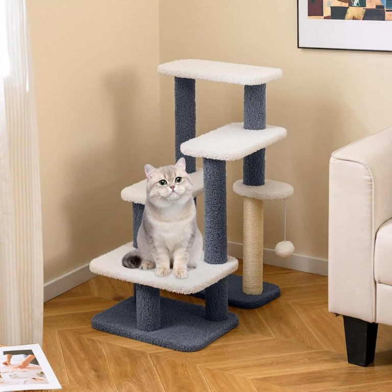 2-in-1 Cat Stairs and Cat Tree, 4 Plush Sherpa Platforms, Sisal Scratching Post