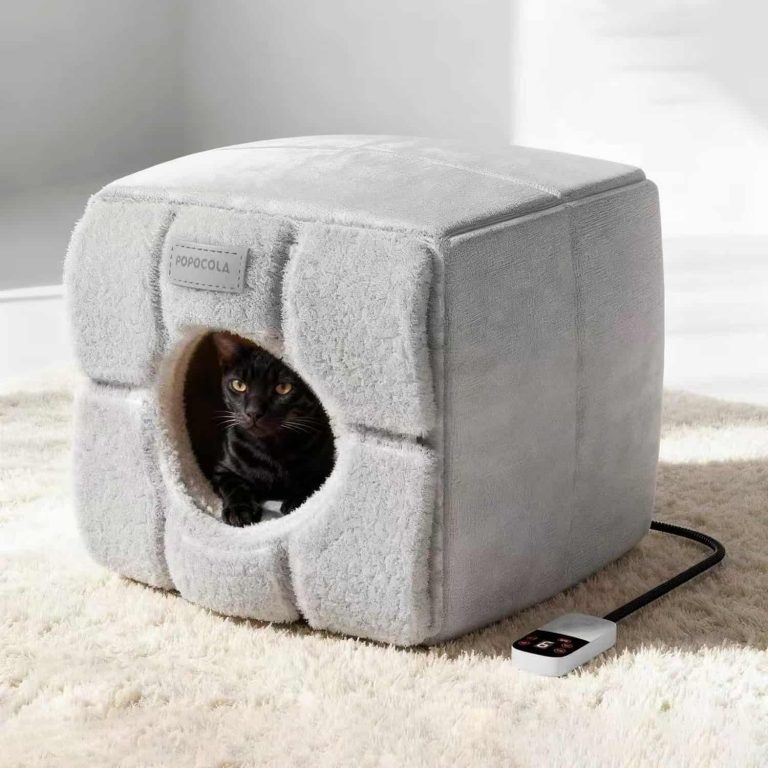 2-in-1 Enclosed Cat Cube Bed, Folds to Open Bolster, Teddy Velvet, 2-Inch Thickened Sponge, 360 Windproof Walls