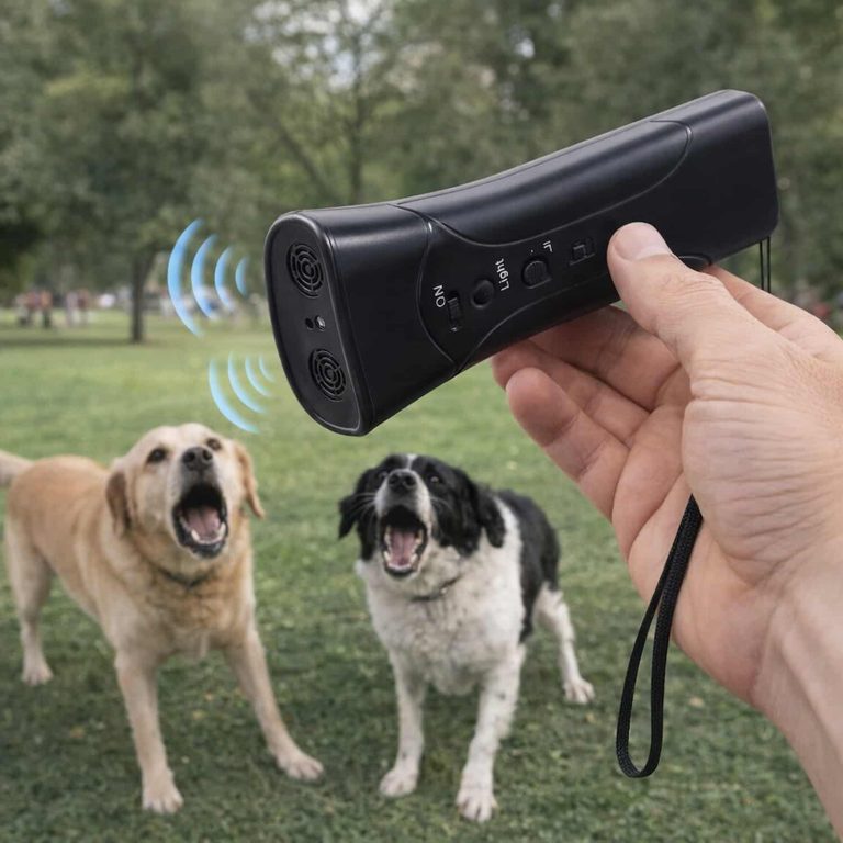 Ultrasonic Dog Bark Stopper with LED Flashlight, Stops Barking from Distance Without Contact, Portable Handheld Trainer for All Breeds