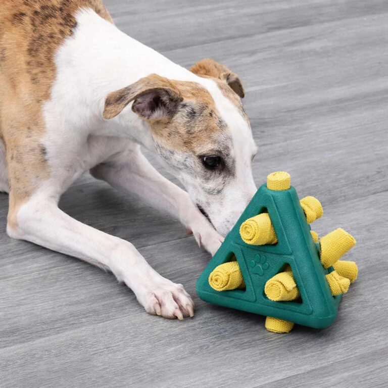 Dog Snuffle Puzzle Toy with Hidden Treat Pockets, Bite Resistant Pyramid Shape