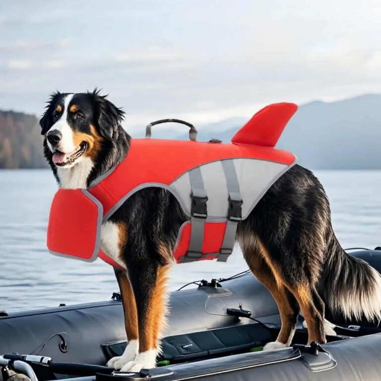 Dog Life Jacket with Chin Pad, Head Stays Up, Detachable Buoyancy Fins, Grab Handle