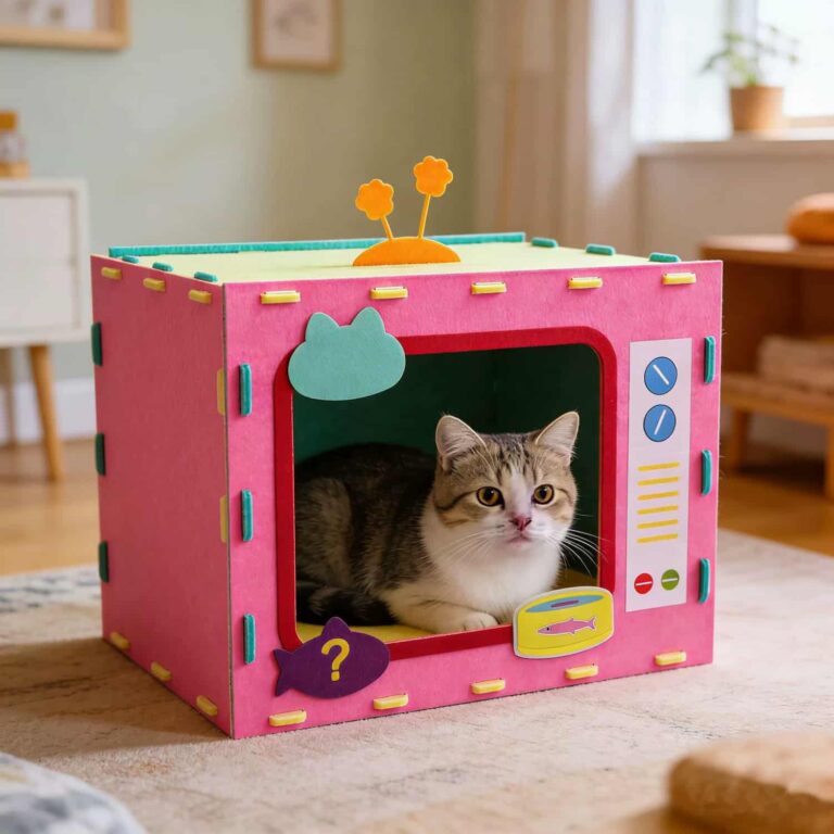 Retro TV Shaped Cat Bed, Felt, Semi Enclosed, Breathable