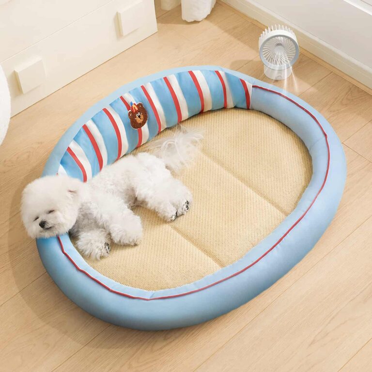 Cat Bed That Cools Without Gel or Water, Rattan Mat Center, Bolster Edges, Starry Sky