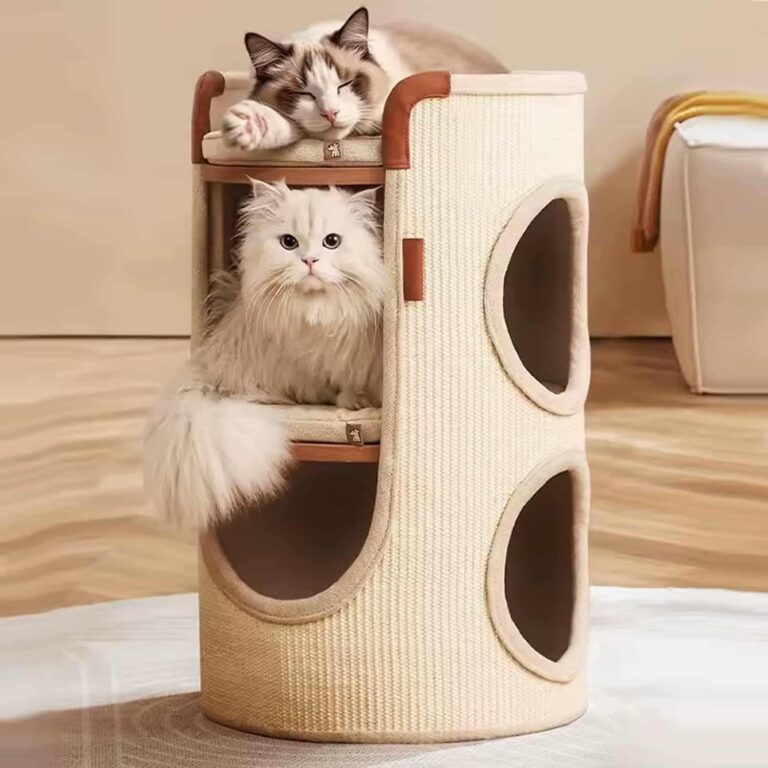 Two Story Cat Tree with Enclosed Cave and Open Perch