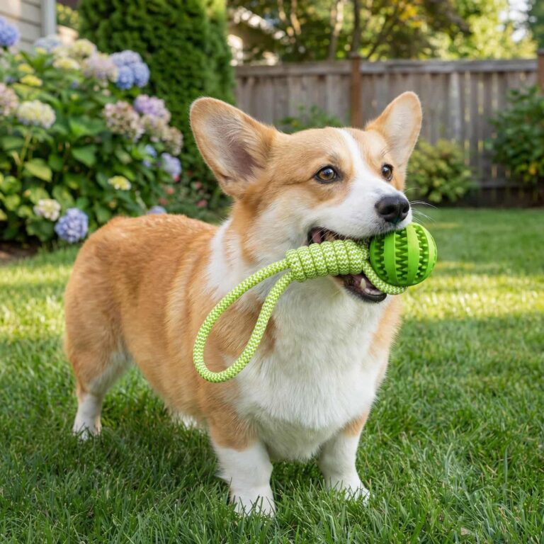 Dog Treat Ball on Rope, Fetch Without Touching Slobber, Teeth Cleaning Ridges, Treat Dispensing