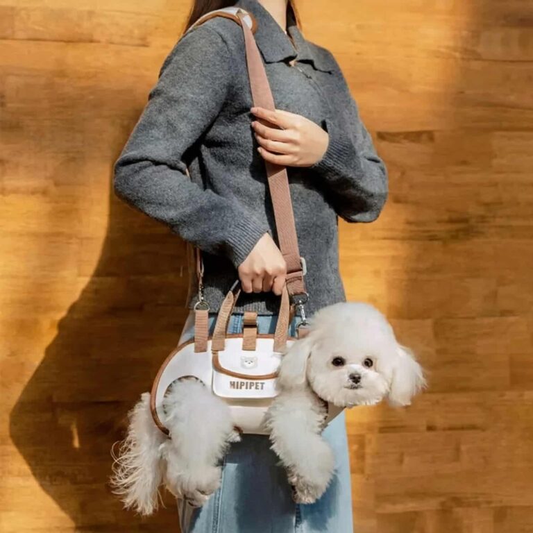 Dog Carrier Bag That Doubles as a Leash, 4 Carry Modes, Horizontal Spine Support, Breathable, Side Pocket