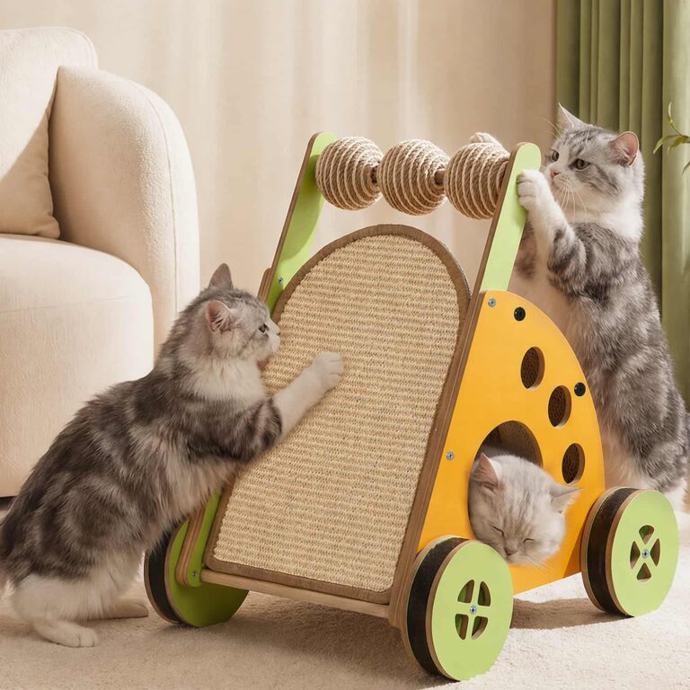 Cat Activity Trolley with Scratching Ramp, Sisal Ball, and Hideout Cave