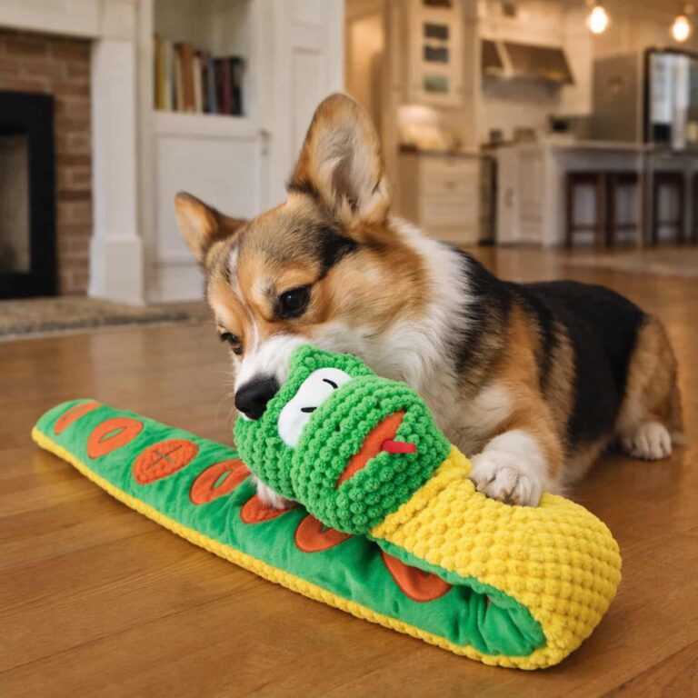 Snuffle Snake Dog Toy with Treat Pockets and Squeaker, 3 Layer Plush