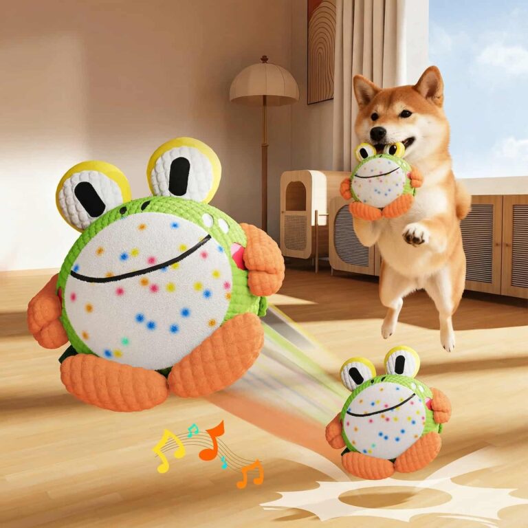Self Moving Frog Toy That Bounces and Plays Sounds, USB C Rechargeable, Washable Plush Cover