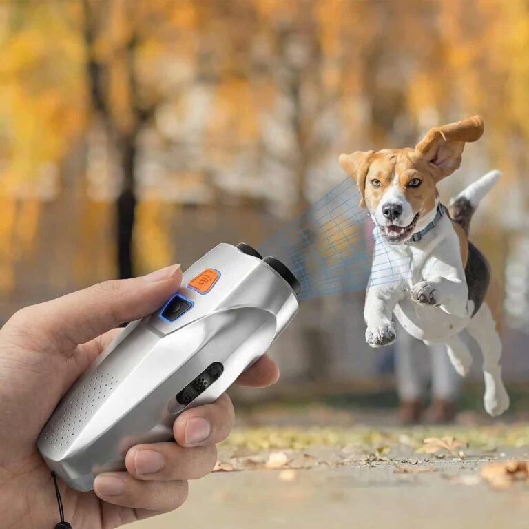 Handheld Dog Bark Deterrent with Dual Speakers, Deterrent and Training Modes, Flashlight