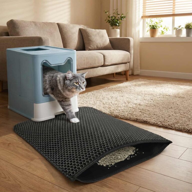 Cat Litter Mat That Traps Litter in Honeycomb Grooves, Waterproof, Non Slip, Washable