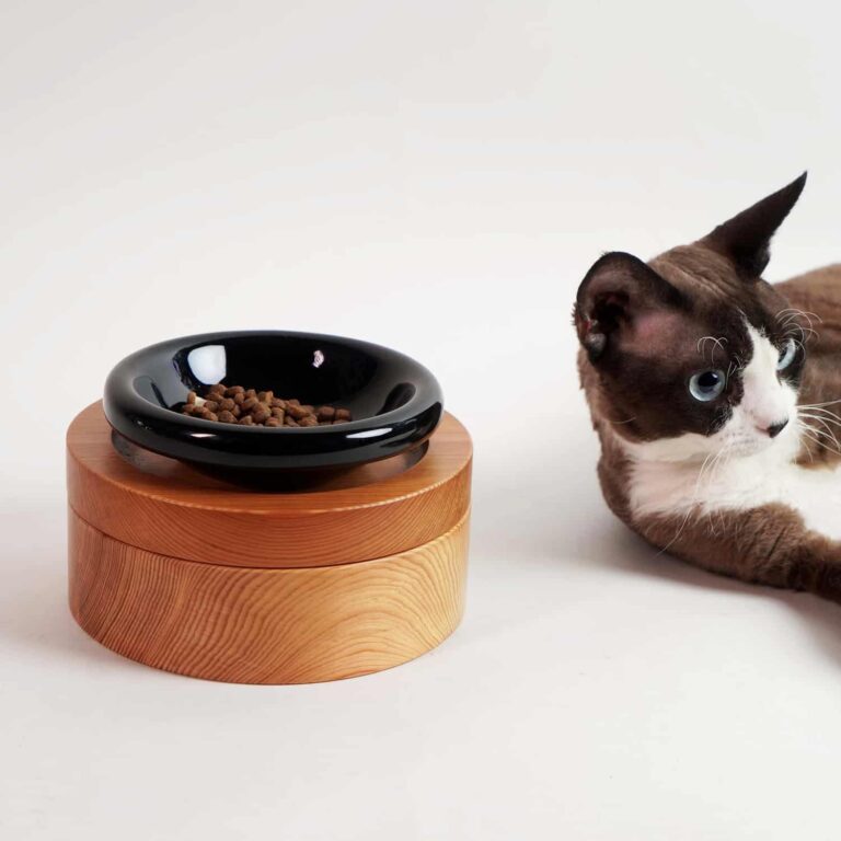 Elevated Cat Bowl Stand, Stackable Pine Wood Pedestal Feeder, Ceramic or Stainless Steel